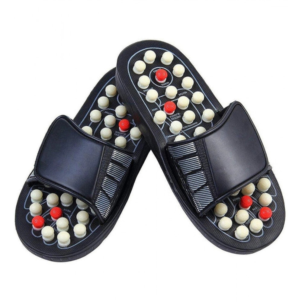 Generic Acupressure And Magnetic Therapy Slippers – Spring Accu Paduka Foot Massager for Blood Circulation (Unisex) (Color: Black) Main image