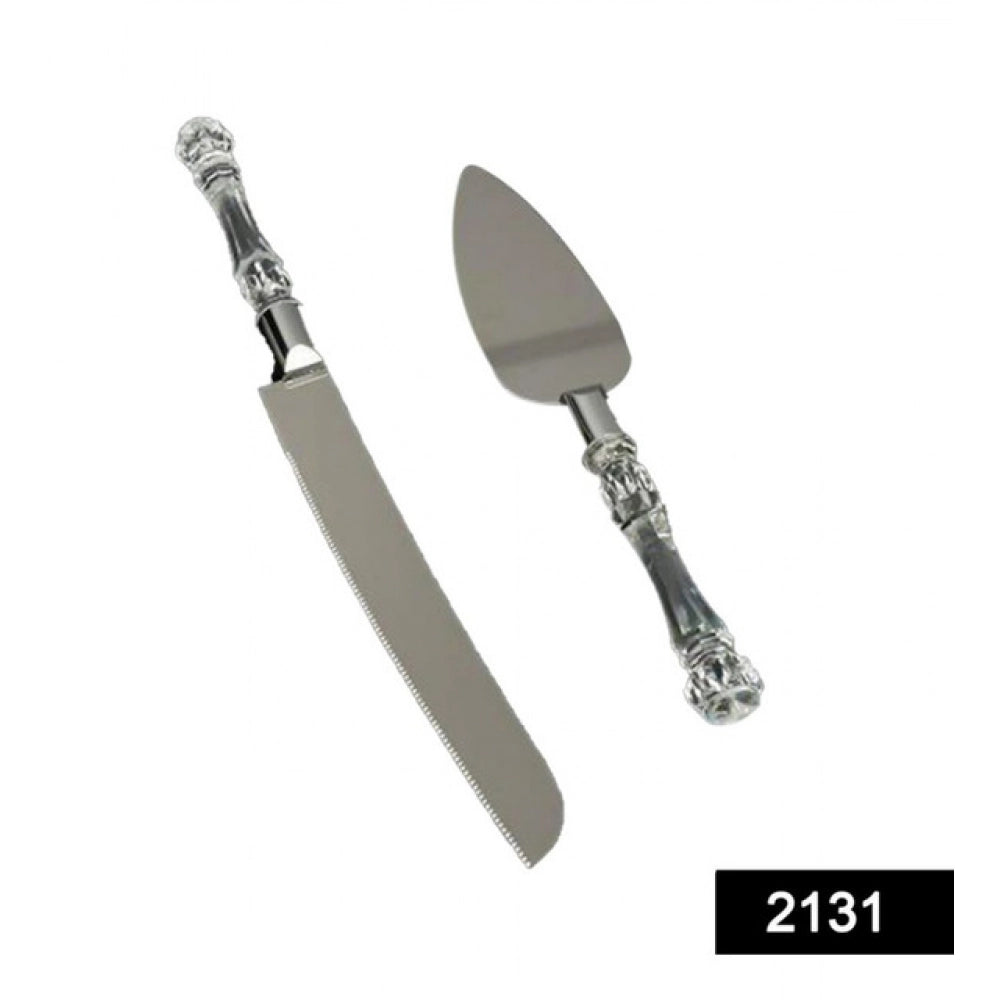 Generic Stainless Steel Cake Serving Set | Cake Cutting Knife And Server Set with Handle (Color: Assorted ) Secondary image