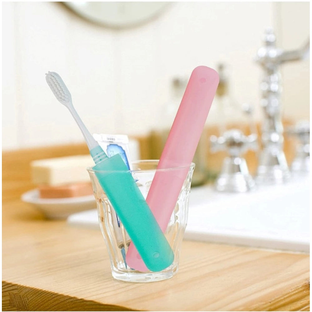 Generic Pack of 4_Plastic Toothbrush Holder Travel 4-PieceS SeT Tube Cases (Color: Assorted ) Secondary image