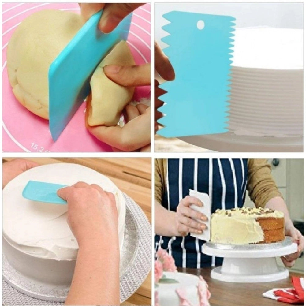 Generic Pack of 5_Plastic Dough And Cake Scraper Set – 3 Pieces (Color: Assorted)) Secondary image