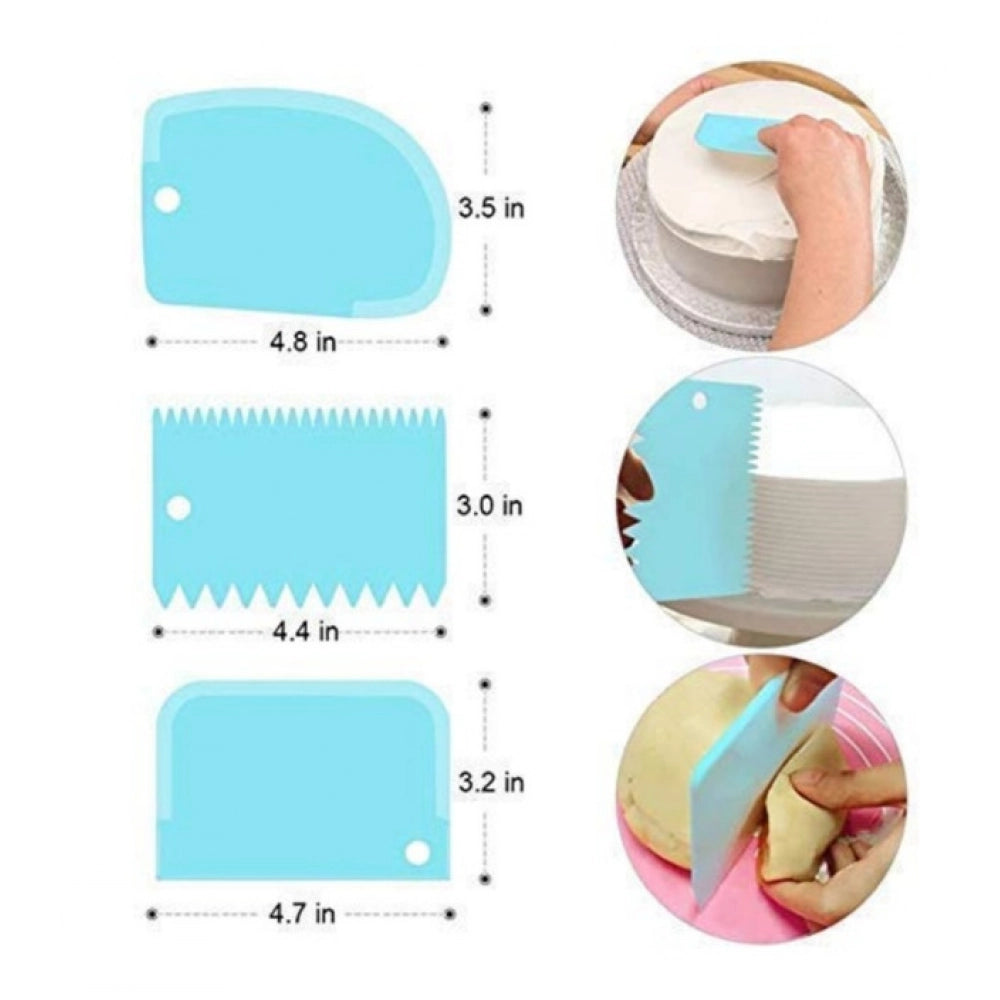 Generic Pack of 5_Plastic Dough And Cake Scraper Set – 3 Pieces (Color: Assorted))